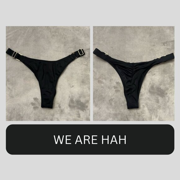 New! We Are HAH Black High Cut Adjustable String Thong Bikini Bottom - Picture 1 of 6